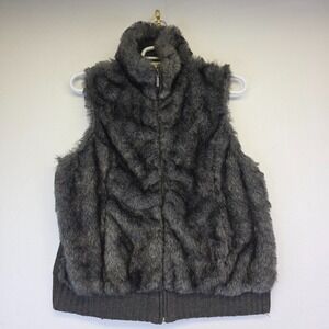 Fuda Vest Womens XL Gray Faux Fur Front‎ Chunky Knit Mob Wife Old Money Chic